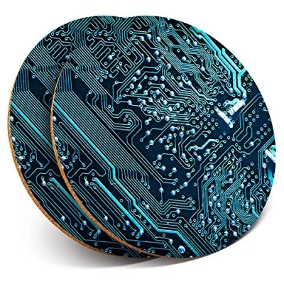 Image of 2 x Round Coasters Computer Motherboard Gamer Gaming Cork Backed Home Kitchen Accessory Tea Coffee Mug Mat #16402