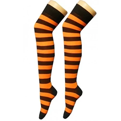 Image of ORANGE BLACK STRIPED STRIPEY OVER THE KNEE OTK SOCKS