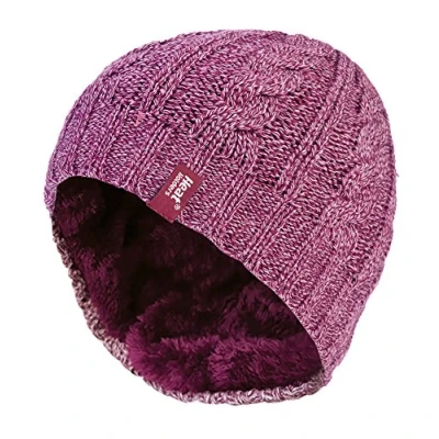 Image of HEAT HOLDERS Womens Thermal Fleece Lined Cable Knit Winter Beanie Hat 3.4 tog (One Size, Rose)