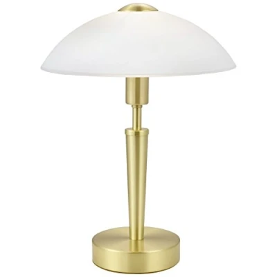 Image of Eglo Solo 1 Table Lamp, Brass Matt Steel and Satin White Glass Desk Light, E14 Socket, incl. Touch dimmer