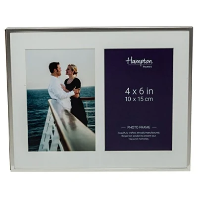Image of Mayfair 5mm Wide Silver Plate Edged Profile Double 4x6in 10x15cm Photo Picture Display Frame with 25mm Bevel cut Mount BSN13804