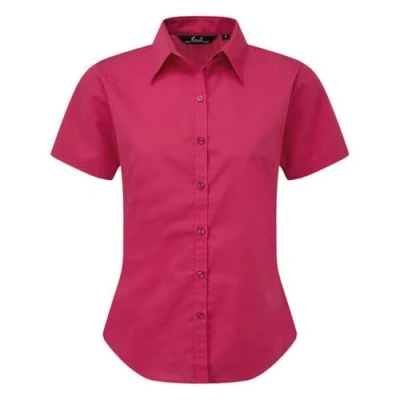Image of Women&#039;s poplin Short Sleeve Blouse, Ladies Plain Work Shirt Hot Pink Size 20