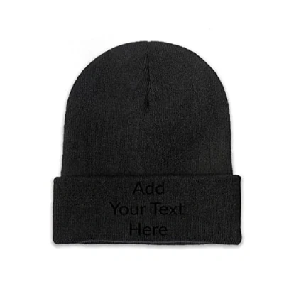 Image of Custom Beanie Slouch Black Add Your Text Here Knitted Hats