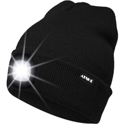 Image of ATNKE LED Lighted Beanie Cap,USB Rechargeable Running Hat Ultra Bright 4 Waterproof Light Winter Warm Gifts for Men and Women/Black