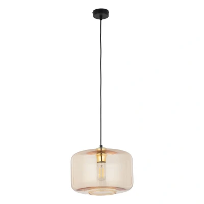 Image of Alma Cylindrical Pendant Ceiling Light Black, Amber Glass 1xE27