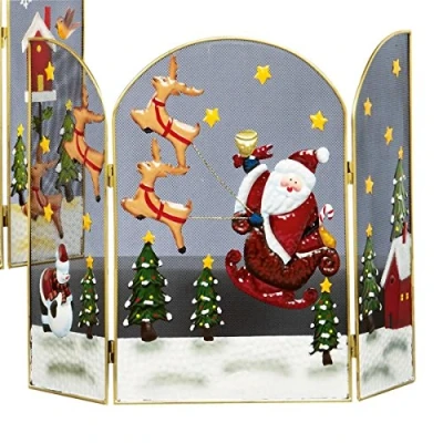 Image of Premier 63 cm Santa Reindeer Christmas Fireguard Festive Xmas 3 Panel Fire Screen