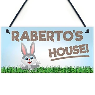 Image of RED OCEAN Personalised Rabbit Lover Gift Door Hutch Sign House Accessories
