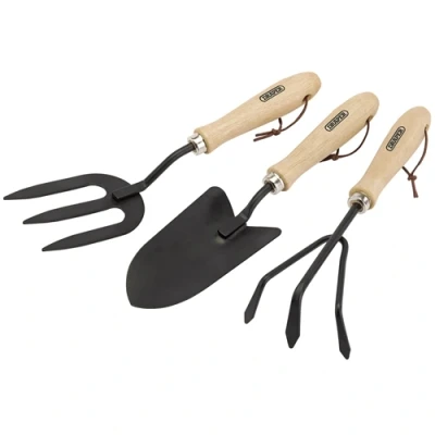 Image of Draper Carbon Steel Hand Fork, Cultivator and Trowel with Hardwood Handles