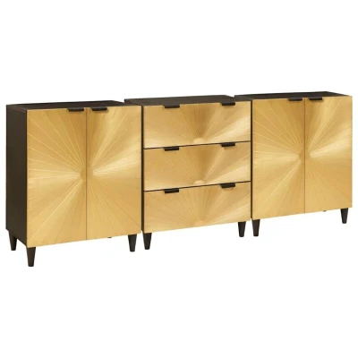 Image of vidaXL Sideboard 3 pcs Black and Gold 60 x 33 75 cm Solid mango wood
