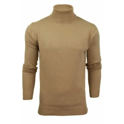 Image of BRAVE SOUL Men’s Jumper High Neck Knitted Long Sleeve Winter Sweatshirt Pullover Top for Men Beige Medium