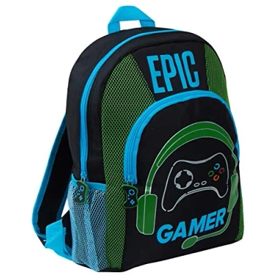 Image of Epic Gamer Backpack Kids Teens Adults Travel School Gaming Bag Rucksack with Bottle Holders