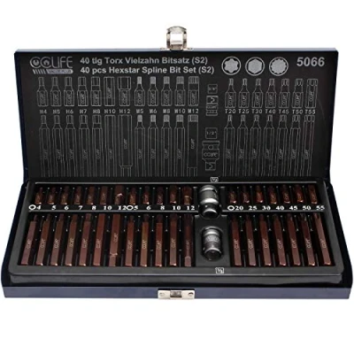 Image of CCLIFE 40 pcs Combined Bit Set, S2 Tool Steel Hexstar Spline Kit 3/8&#039; &amp; 1/2&#039; Adaptor H4 H12 M5 M12 T20 T55