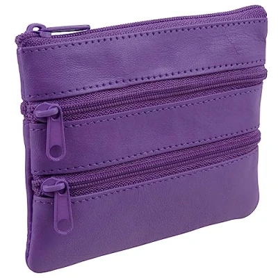 Image of Oakridge Leather Multi Zip Section Coin Purse Purple