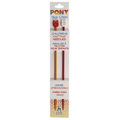 Image of Pony Children&#039;s Knitting Pins: Single Ended: Anodised Aluminium: 18cm x 3.75mm: Red/Yellow, Multi Colour, 3.75mm
