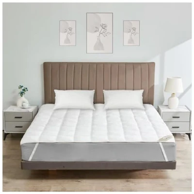 Image of Mattress Topper Super King Size Quilted Bed (198 x 203 + 3Cm) Elasticated Corner Straps