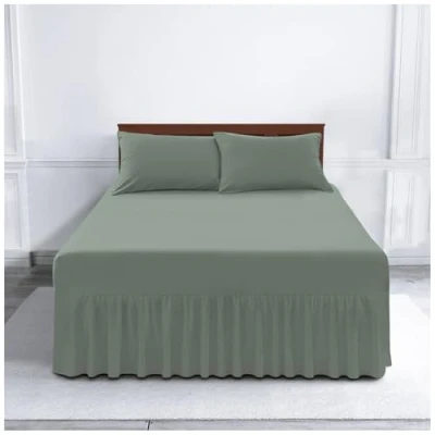 Image of GC GAVENO CAVAILIA Easy Care Single Valance Sheet Frilly Bedding Polycotton Plain Dyed Bedsheet Breathable Non Iron Percale Sheets Duck Egg
