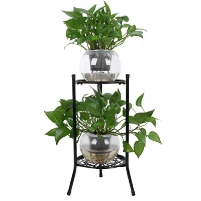 Image of ciciglow 2Tier Flower Stand, Metal Plant Stand Pot Home Decoration(black)