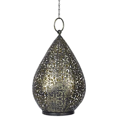 Image of Luxform Lighting USB Rechargeable LED Metal Moroccan Hanging/Table Light Outdoor or Indoor 24 Flickering LED&#039;s Flame (Antique Bronze)