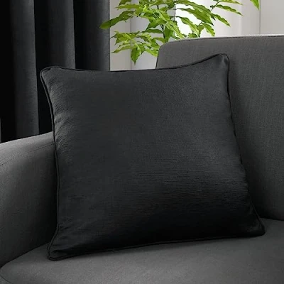 Image of Fusion Black Cushion (43 x 43cm) Filling Included Piped Edge Matching Curtains Available with Cover Included/Cushion Insert Strata Collection