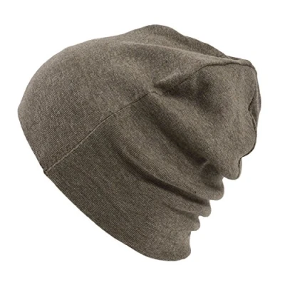 Image of Mens Organic Cotton Beanie Womens Slouchy Knit Hat Made in Japan Brown