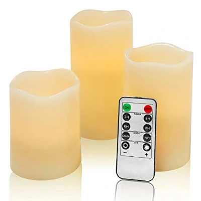 Image of OSHINE Flameless Flickering LED Battery Candles: Set of 3 Ivory, D3.15 x H4, 5&quot;, 6&quot; Real Wax Operated Faux Flame with Remote Control Timer Function, Candle for Festival, Home Decoration