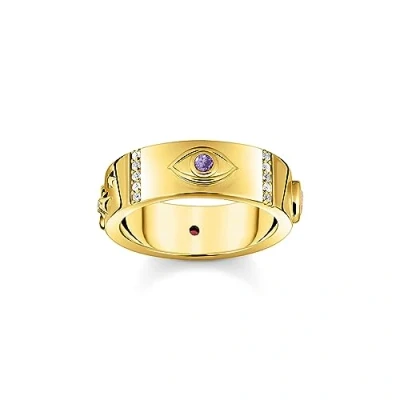 Image of Thomas Sabo Women Yellow Gold Plated Ring with Various Cosmic Motifs and Stones 18K Plating, 925 Sterling Silver TR2439 995 7