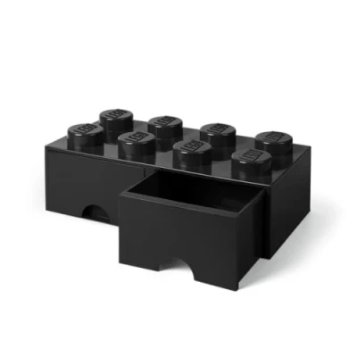 Image of LEGO Brick with 8 Knobs and 2 Drawers BLACK Storage Box for LEGO, Toys, Desk Drawers, Office Supplies, Stackable Box, Home Decoration