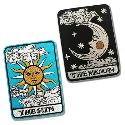 Image of BPA 2 Pcs Embroidered Patches Iron on Sew for Clothing Jackets etc. Sun Moon