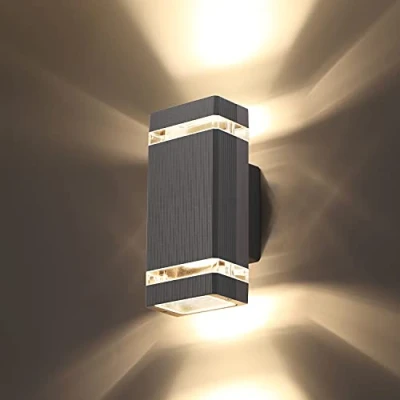 Image of CELAVY Outdoor Wall Lights Mains Powered, Up Down Outside IP65 Waterproof, Porch Light Front Door Lamp Modern Aluminium GU10, External LED Lighting Sconce Mounted for House, Grey
