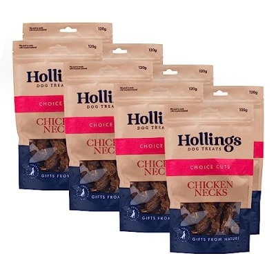 Image of Hollings Chicken Necks Dog Treats, 100% Natural Air Dried Chew Treats for Adult Dogs, Grain Free and High in Protein 120g (Pack of 8)
