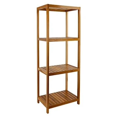 Image of VaeFae Teak Bathroom Shelf, 4 Tier Storage Wooden Stand Shelf Organiser for Bathroom, Kitchen, Living Room, Laundry, Garage