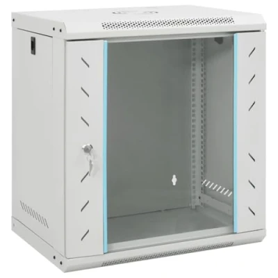 Image of vidaXL 12U Wall Mounted Network Cabinet Server Rack Cold Rolled Steel, 53x40x60cm, Lockable Grey Data