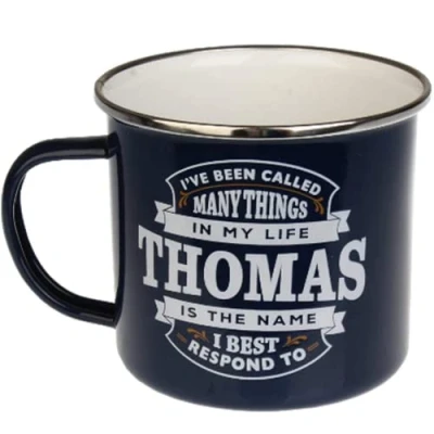 Image of FabFinds Coffee Mug Personalised Enamel Tea Cup (Thomas)