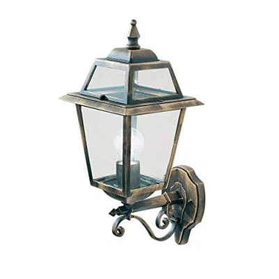 Image of Searchlight 1521 New Orleans Black Gold Outdoor Traditional Up Lantern Wall Light IP44 Exterior Rating Ideal for Gardens Driveways Fencing Patio Lighting Free Air Freshener Promo