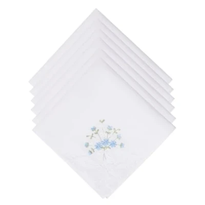 Image of Selected Hanky Women&#039;s Cotton Handkerchiefs Flower Embroidered with Lace, Ladies Hankies 6 Pcs Blue Floral