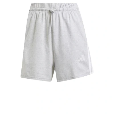 Image of adidas Women&#039;s Essentials 3 Stripes Cotton Shorts, Light Grey Heather/White, XS