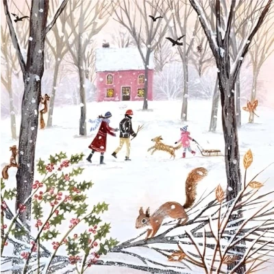 Image of Museums &amp; Galleries Pack of 8 Artistic Charity Christmas Cards (MG MAEX888) From Winter Wood Walk by Lucy Grossmith 1 Design Sold in Aid Macmillan Cancer Support