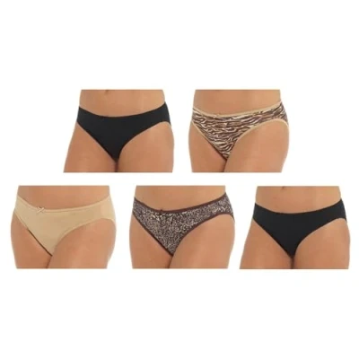 Image of Ladies 5 Pack High Leg Briefs (UK, Numeric, 14, Regular, Animal Print)