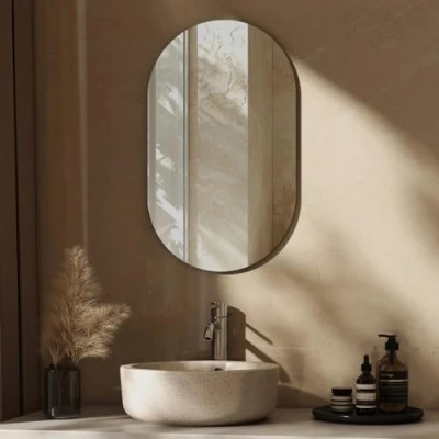 Image of EMKE Oval Bathroom Mirror, 40 x 70 cm, Frameless Wall Anti Explosion, Decorative Mirror for Hall/Bathroom/Living Room (Horizontal/Vertical)