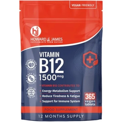 Image of Vitamin B12 Tablets High Strength 1500mcg Vegan Supplement 365 Methylcobalamin 1 Year Supply Tiredness and Fatigue Immunity Supplements GMP Approved Made in UK