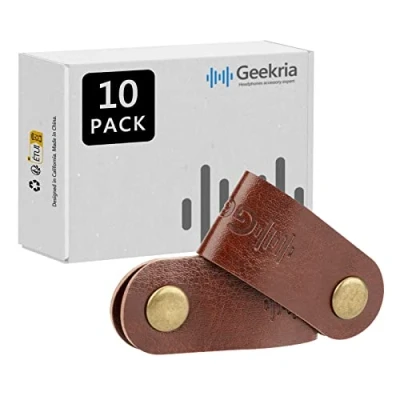 Image of Geekria Power Cord Organizer Earphone Winder Cable Straps, Charging Ties, USB Cords Bandage/Headphone Clips, Holder Rustic Management System with Handmade Faux Leather (10PCS)