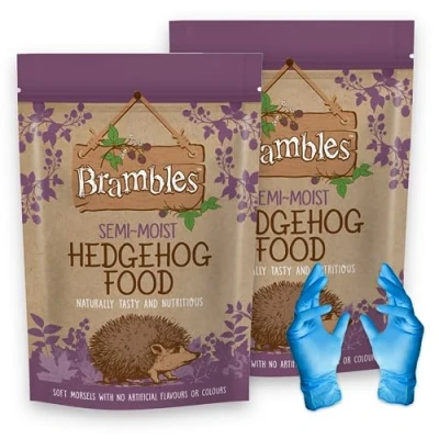 Image of Brambles Semi Moist Hedgehog Food Also Suitable for Badgers and Foxes Nutritious with Kasabona Blue Vinyl Gloves (Semi 850g x 2)