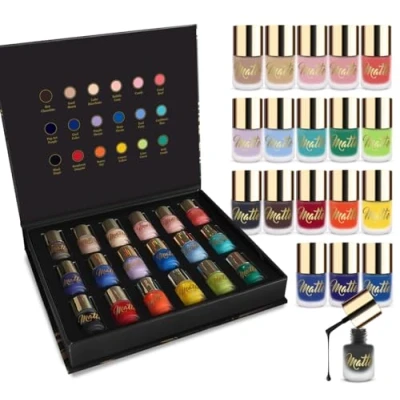 Image of beauty4britain Matte Nail Polish Set 18 Shades in Luxury Black and Gold Box Non Gel Formula for Elegant Looks