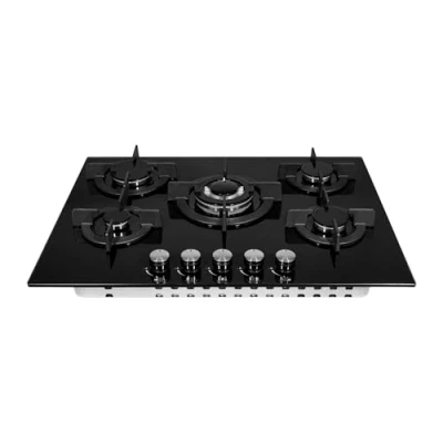 Image of Cookology GGH705BK Gas on Glass Hob 70cm Built In 5 Burners with Wok Burner and Cast Iron Pan Supports, Auto Igniton Flame Failure Safety Black