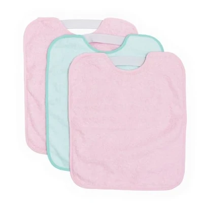 Image of Ti TIN Waterproof Baby Bibs Set of 3 Over The Head Pullover for Toddlers from 1 Year Terry Cotton Breathable 32x36 cm Color: Pink and Turquoise
