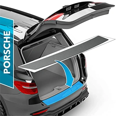 Image of uProtect Car Bumper Protector Full Set For Porsche Cayenne 3 (III) 9YA I 2017 2023 Rear guards cars, anti scratch, Paint Sill Lip Carbon Black