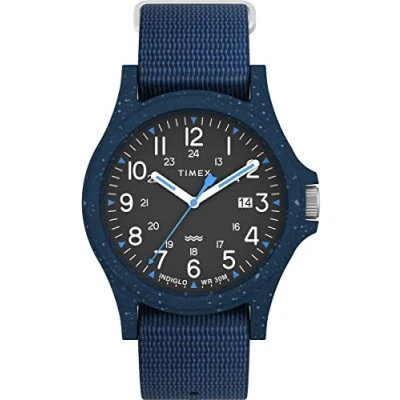 Image of Timex Men&#039;s Reclaim Ocean 40mm Watch Blue Strap Black Dial Case, Blue, One Size, 40 mm