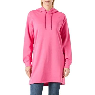 Image of JJXX Women&#039;s Jxabbie Ls Rel Every Brush Hood Dress Sweat, Carmine Rose/Print: Magenta Logo, L
