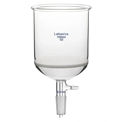 Image of Labasics Borosilicate Glass Buchner Filtering Funnel 1000ml with Medium Frit (G2), 114mm Inner Diameter, 120mm Depth, 24/40 Standard Taper Joint and Vacuum Serrated Tubulation (1L)