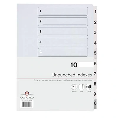 Image of Concord Presentation Index Unpunched White Mylar Tabs 1 10 A4 Ref 75201 [Pack of 10]